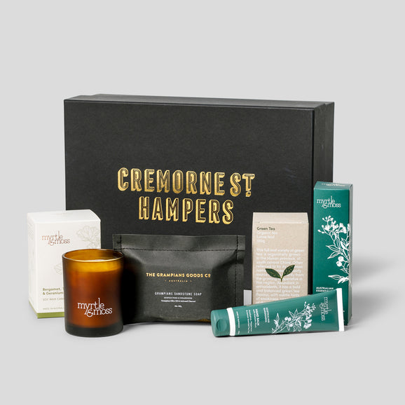 Cremorne Street Hampers - Thinking Of You Hamper. Sympathy Hamper, Hampers for her, Same Day delivery or shipping nationwide. Candles, Handmade Soap, Hand Cream ,Green Tea.